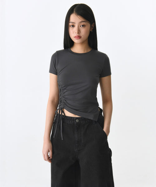 MUSINSA STANDARD TENCEL SIDE RUCHED TEE - 7 COLORS DARK GREY