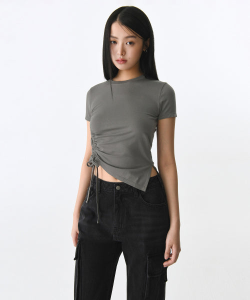 MUSINSA STANDARD TENCEL SIDE RUCHED TEE - 7 COLORS GREY