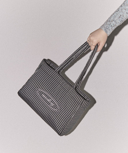BOSONG STRIPE PADDING SHOPPER SHOULDER BAG - 2 COLORS BLACK