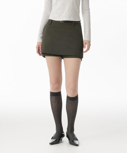 WOMENS LAYERED MINI SKORT #韓韶禧同款! - 4 COLORS KHAKI