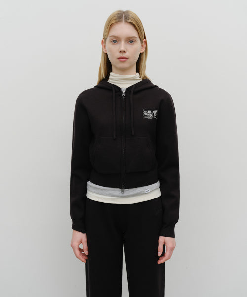 W CLASSIC LOGO CROP KNIT HOODIE ZIPUP BLACK