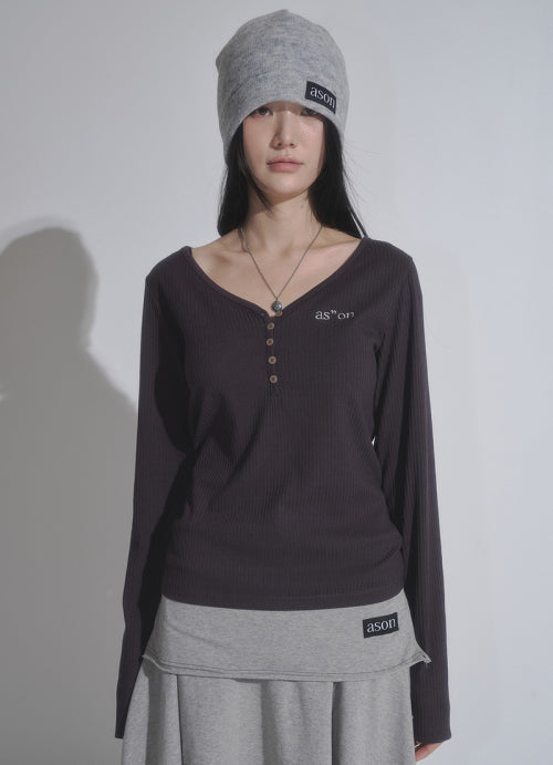 WISH RIBBED BUTTON TEE - 2 COLORS