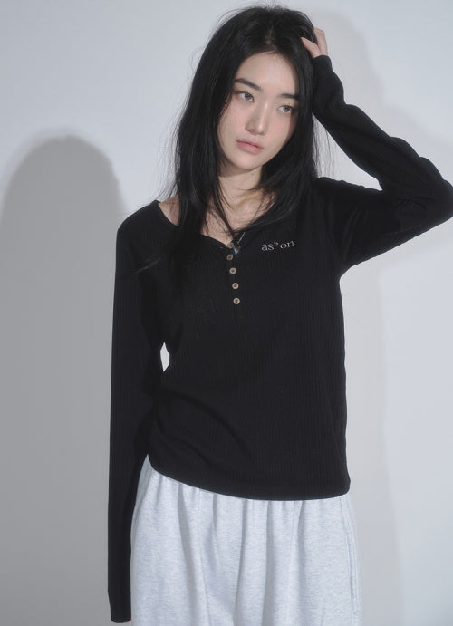 WISH RIBBED BUTTON TEE - 2 COLORS