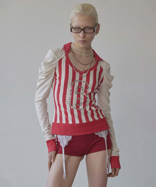 GOOD GIRL COLLAR TEE RED STRIPE - 2 COLORS AS SHOWN