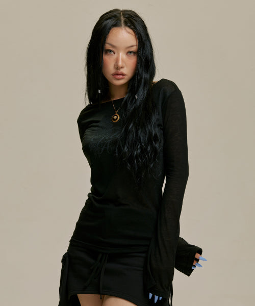 STAR WING SHEER LONG SLEEVE - 4 COLORS BLACK