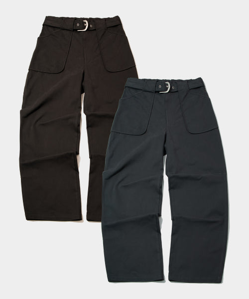 SOFT EASY BELTED POCKET WIDE COTTON PANTS - 2 COLORS BROWN