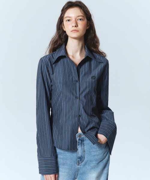 MINIMAL STRIPE LOGO SLIM SHIRT #徐睿知同款! - 2 COLORS CHARCOAL