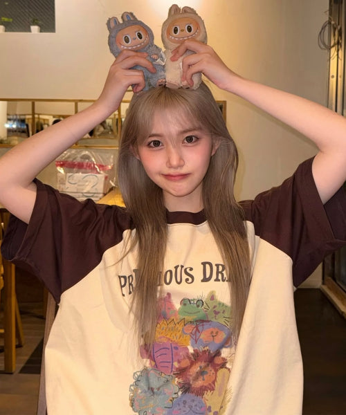 PRECIOUS RAGLAN SHORT SLEEVE TEE - 2 COLORS BROWN