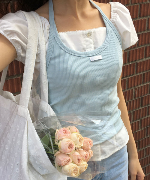 LETTER FROM MOON LETTERS LABEL HALTER TOP - 6 COLORS SKY BLUE