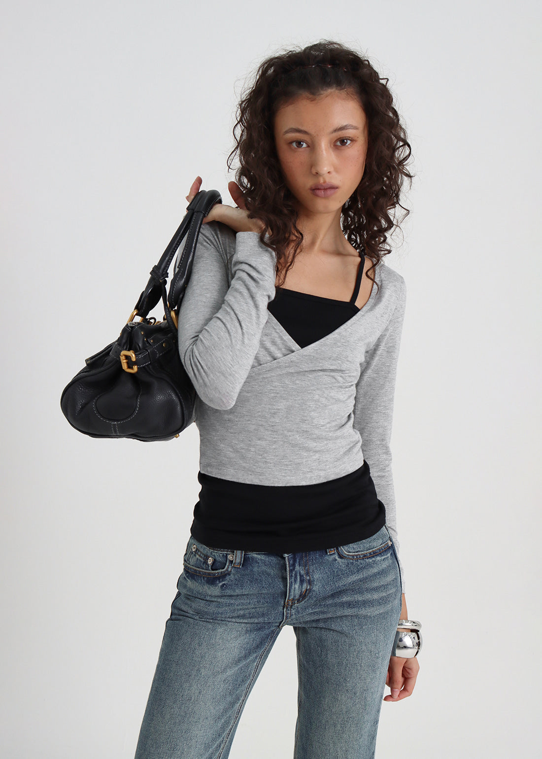 STRETCH DEEP V-NECK WRAP LONG SLEEVE TEE 5