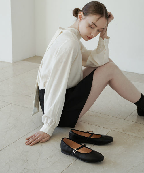 LUNEL MARY JANE SHIRRING FLATS - 4 COLORS BLACK