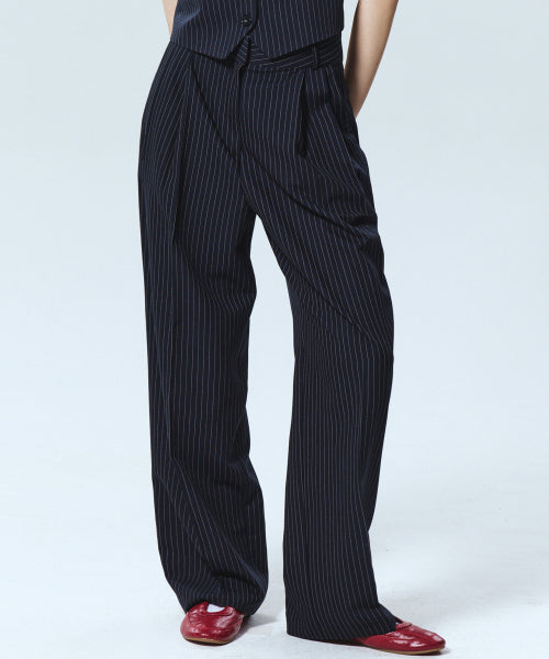TAILORED STRIPE PINTUCK SLACKS #徐睿知同款! - 2 COLORS NAVY