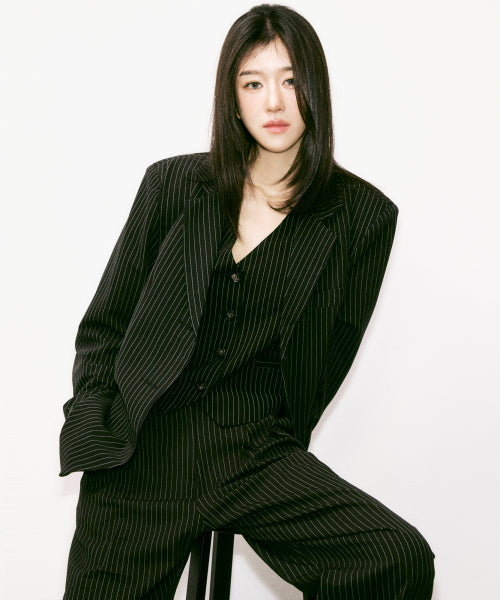 TAILORED STRIPE SINGLE JACKET #徐睿知同款! - 2 COLORS BLACK