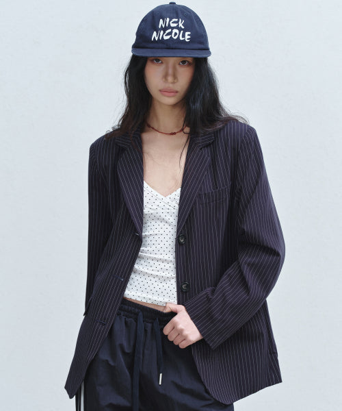 TAILORED STRIPE SINGLE JACKET #徐睿知同款! - 2 COLORS NAVY