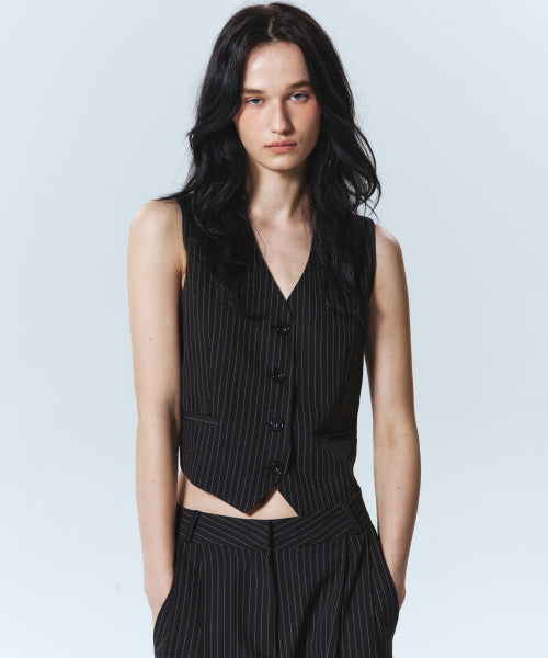 TAILORED STRIPE SINGLE VEST #徐睿知同款! - 2 COLORS BLACK