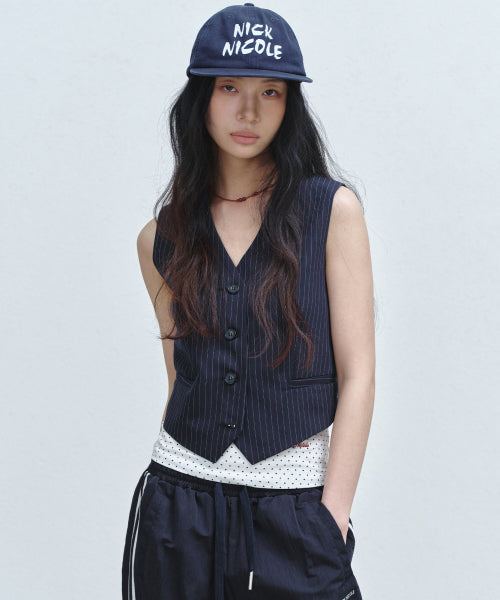 TAILORED STRIPE SINGLE VEST #徐睿知同款! - 2 COLORS NAVY