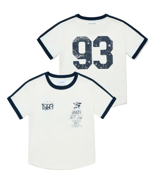 93 TRACK CROP RINGER T-SHIRT - 5 COLORS IVORY