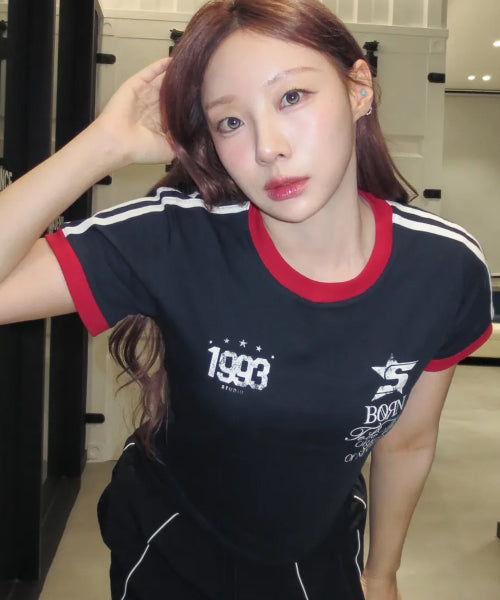 93 TRACK CROP RINGER T-SHIRT - 5 COLORS NAVY