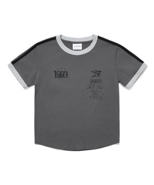 93 TRACK CROP RINGER T-SHIRT - 5 COLORS CHARCOAL