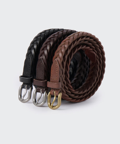 WOMENS LEATHER WEAVING THIN BELT 15MM #韓韶禧同款! - 2 COLORS BLACK