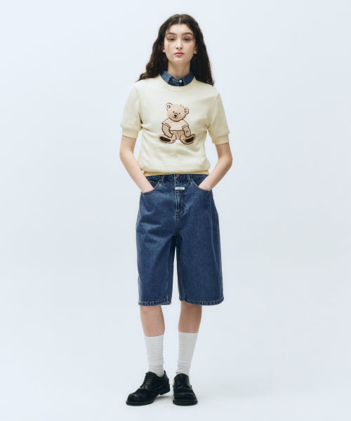 W LONG BERMUDA DENIM PANTS - 3 COLORS BLUE