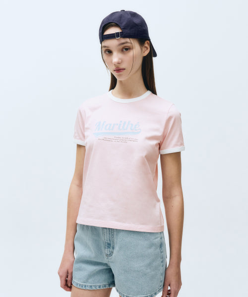 W VINTAGE BASEBALL RINGER TEE - 4 COLORS PINK
