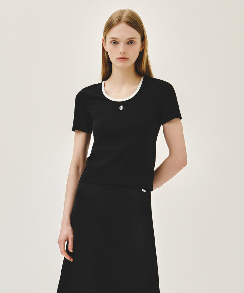 W DEEP NECK RINGER TEE - 4 COLORS BLACK