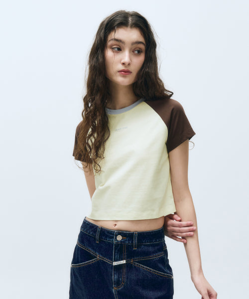 W 2 TONE RAGLAN CROP TEE - 2 COLORS BROWN