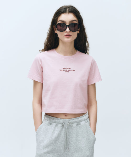 W LETTERING CROP TEE - 4 COLORS PINK
