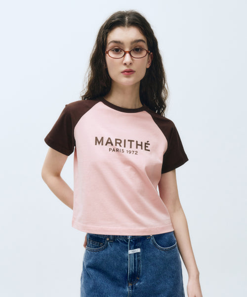 W REGULAR LOGO RAGLAN CROP TEE - 4 COLORS PINK