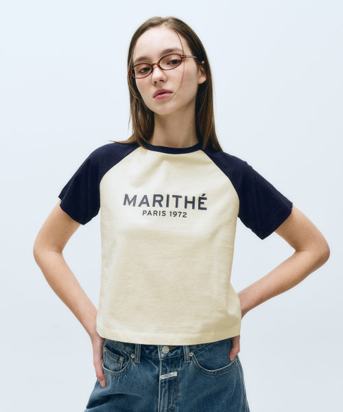 W REGULAR LOGO RAGLAN CROP TEE - 4 COLORS NAVY