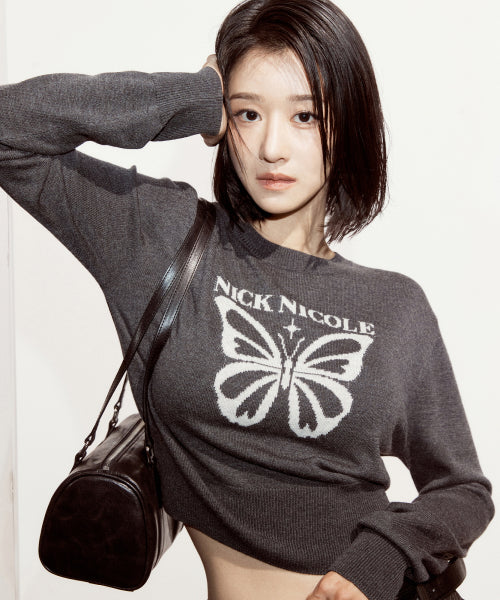 BOLD BUTTERFLY JAQUARD KNIT #徐睿知同款! - 3 COLORS CHARCOAL