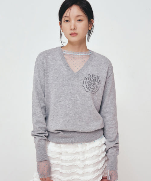 NICOLE MINI ROSE JAQUARD KNIT #徐睿知同款! - 3 COLORS GREY