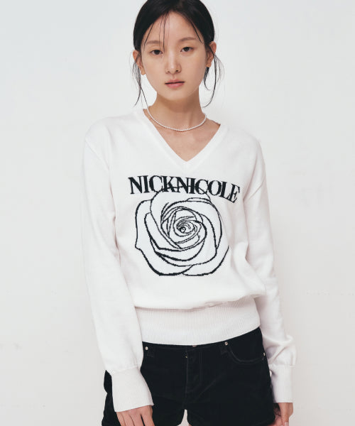 NICOLE ROSE JAQUARD PULLOVER KNIT #徐睿知同款! - 5 COLORS IVORY