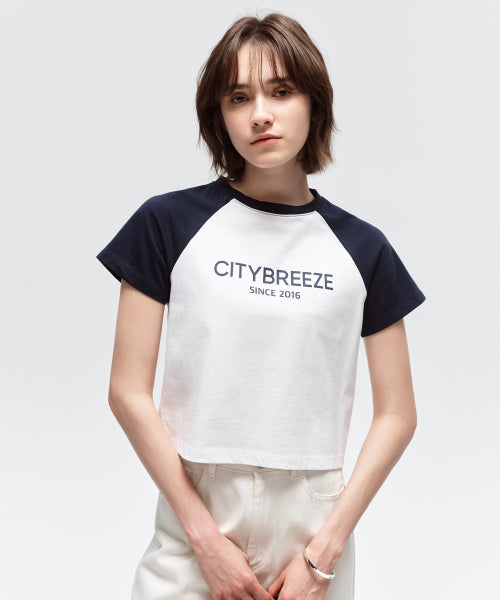 CITY RAGLAN COLOR BLOCK CROP SHORT SLEEVE TEE - 2 COLORS