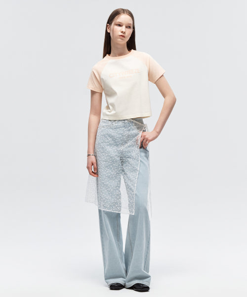 CITY RAGLAN COLOR BLOCK CROP SHORT SLEEVE TEE - 2 COLORS