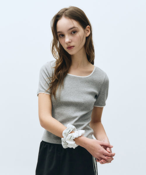 W LACE DETAIL TEE - 2 COLORS GREY