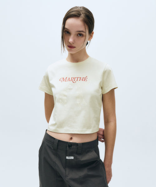 W RIBBON GRAPHIC CROP TEE IVORY