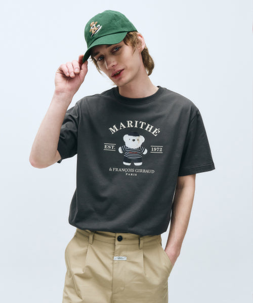 DOODLE BEAR IMAGE GRAPHIC TEE - 3 COLORS CHARCOAL