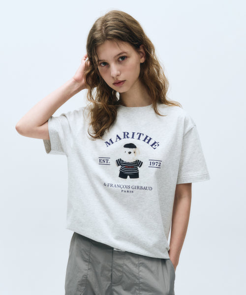 DOODLE BEAR IMAGE GRAPHIC TEE - 3 COLORS GREY
