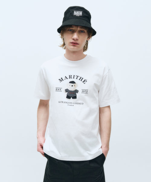 DOODLE BEAR IMAGE GRAPHIC TEE - 3 COLORS WHITE