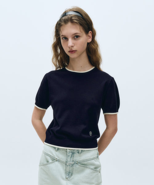 W RINGER HALF KNIT - 2 COLORS NAVY