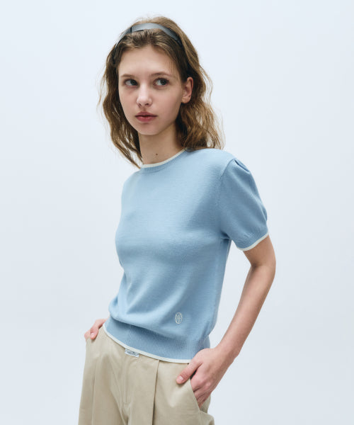 W RINGER HALF KNIT - 2 COLORS SKY BLUE