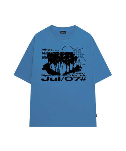 HEART BIRTHDAY GRAPHIC OVERFIT T-SHIRT BLUE