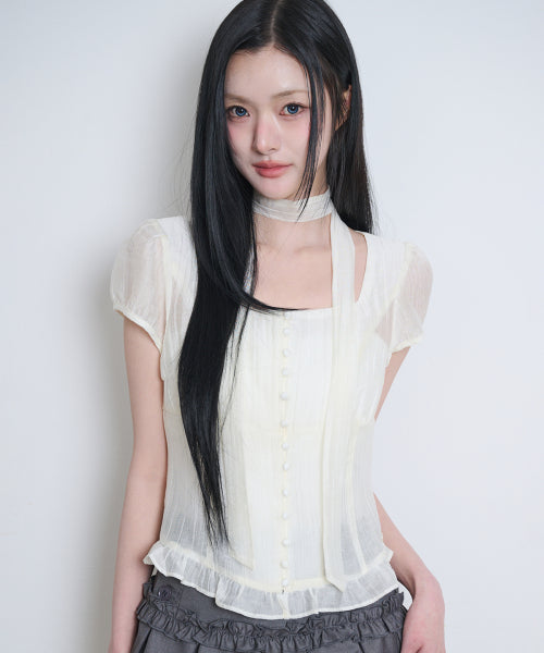 RIBBON BLOUSE - 6 COLORS CREAM