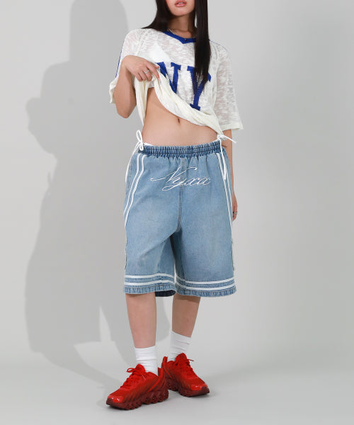 BASKETBALL DENIM HALF PANTS LIGHT BLUE - 2 COLORS