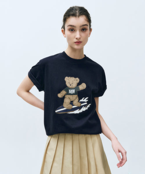SURFING DOODLE BEAR TEE - 3 COLORS NAVY