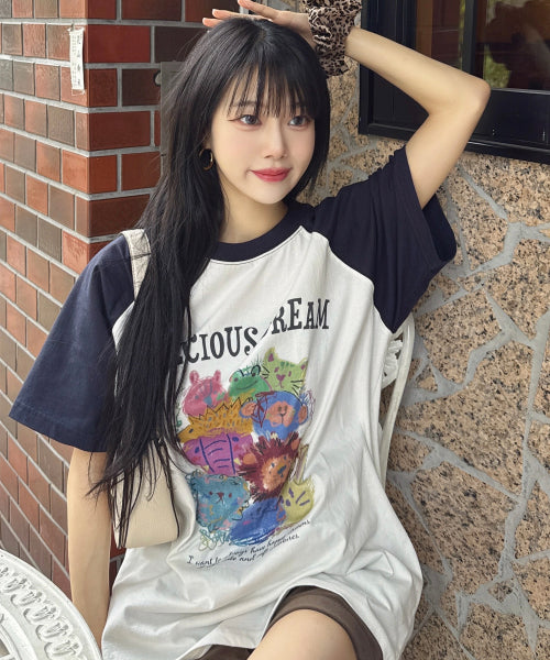 PRECIOUS RAGLAN SHORT SLEEVE TEE - 2 COLORS NAVY