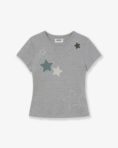 CHECK STAR TEE - 3 COLORS MELANGE GREY