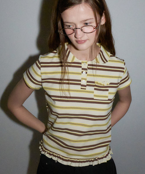 RUFFLE ROUND COLLAR T-SHIRT AS SHOWN